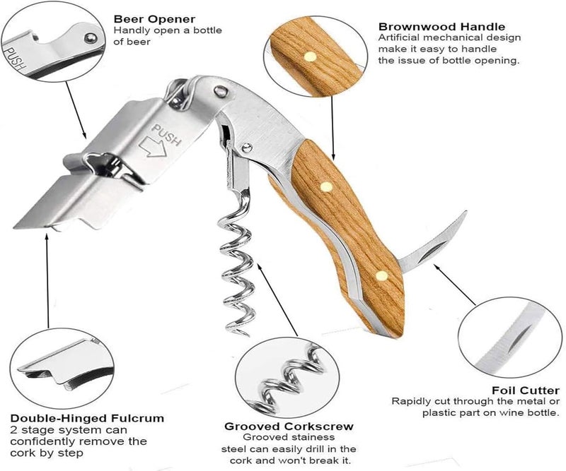 Kit-Home Professional Waiter Corkscrew Wine Key for Bartenders Set of 3,With Long Rosewood Handle Stainless Steel Handle Wine Opener for Bar Restaurant Waiters, Sommelier, Bartend (Big Wood 3 Packs) - Image 2